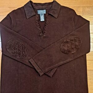 Lauren Ralph Lauren Cotton Sweater Brown Dog Patch Quilted Elbow Pads Women's